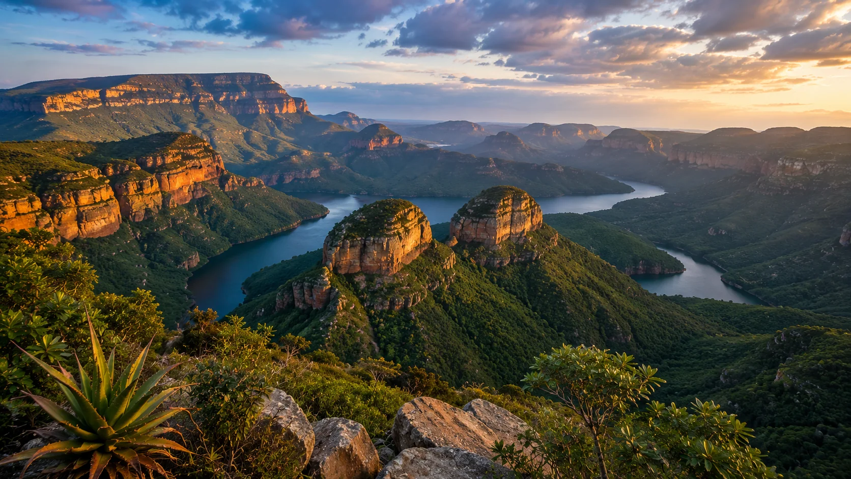 Three Rondavels and Blyde River Canyon landscape in Mpumalanga