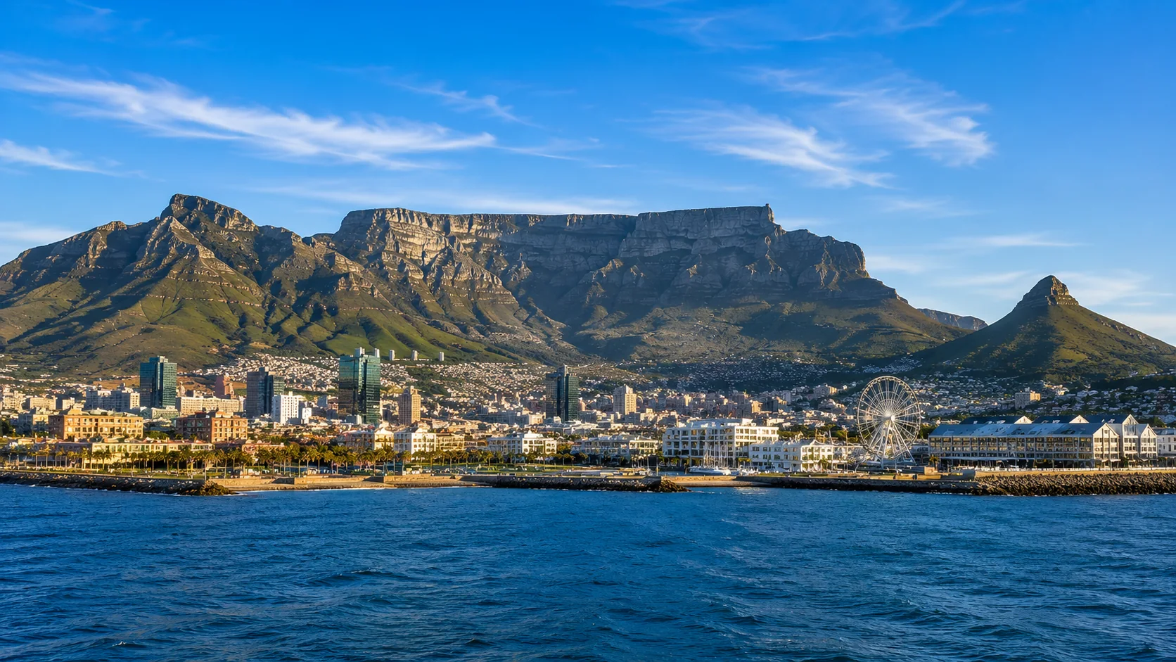 Table Mountain overlooking Cape Town and the waterfront in the Western Cape